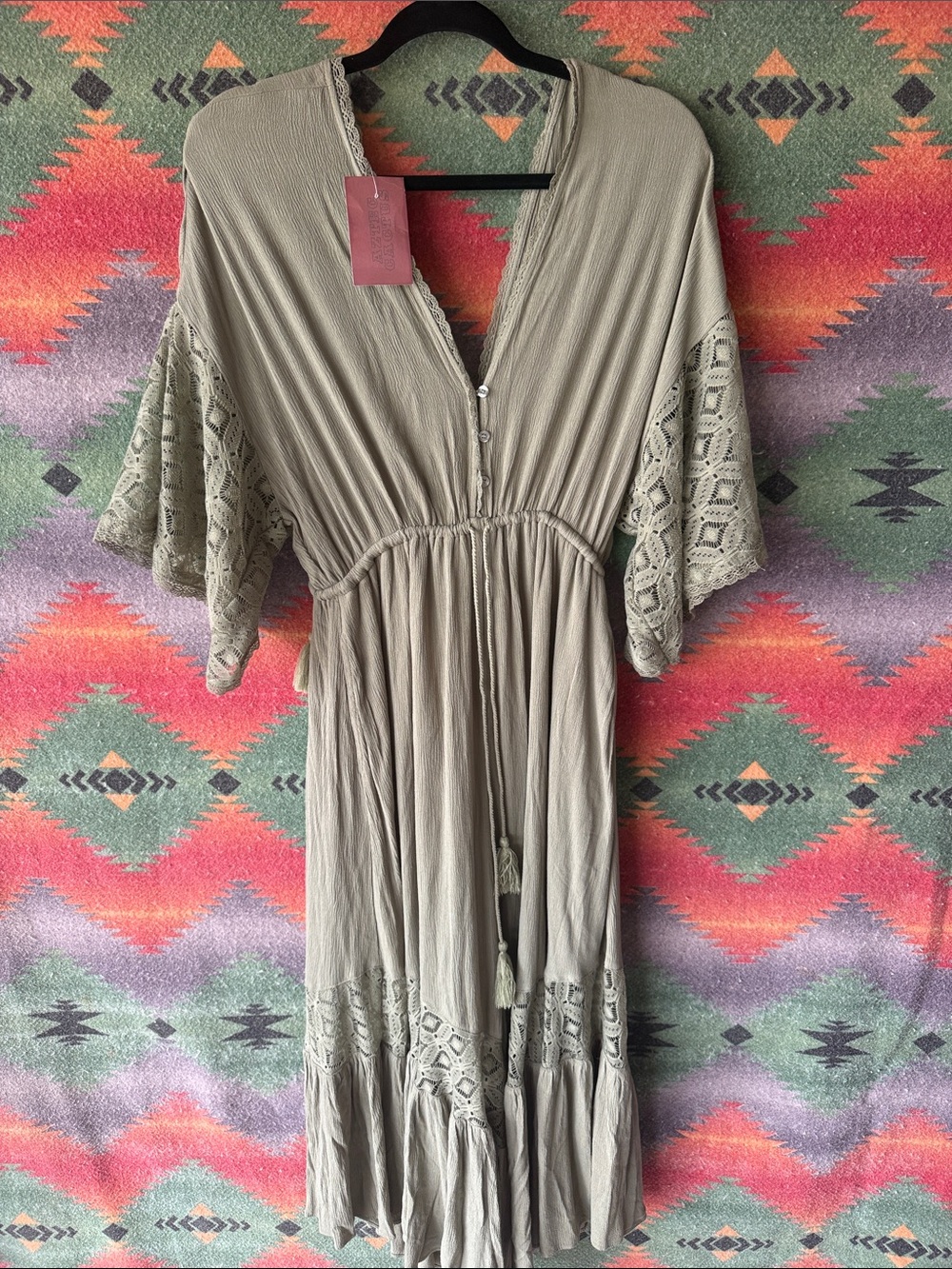 Sweet Love Olive Green Lace Trim Blouse